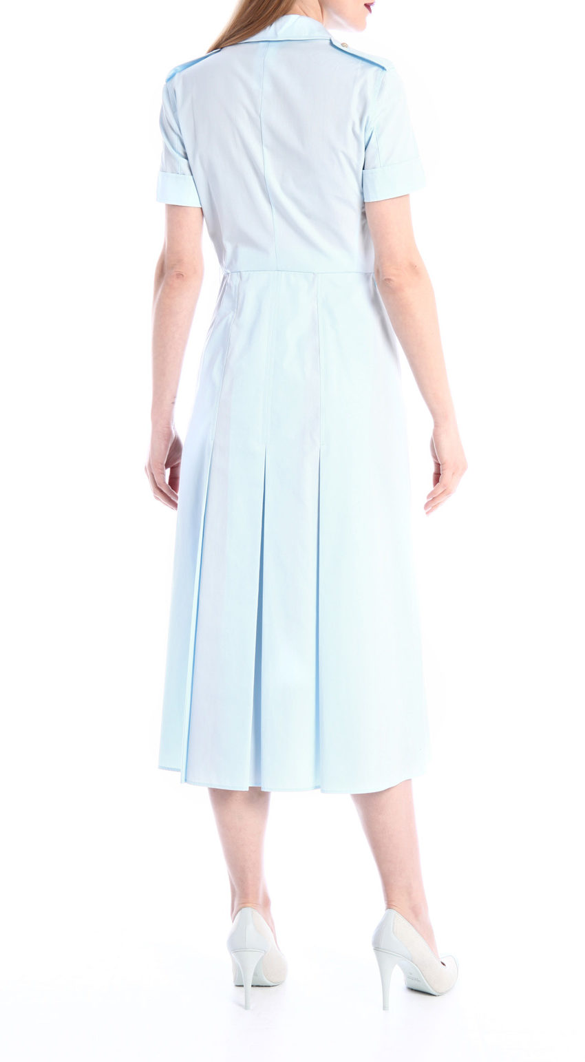 Голубое хлопковое платье с коротким рукавом 