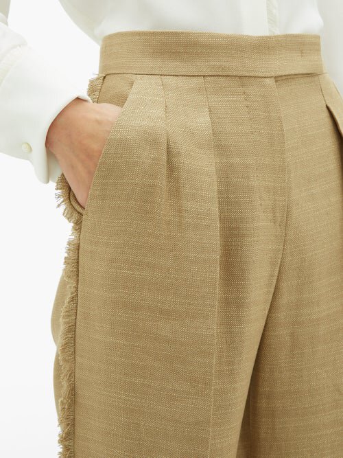 Бежевые брюки из льна и шелка 4