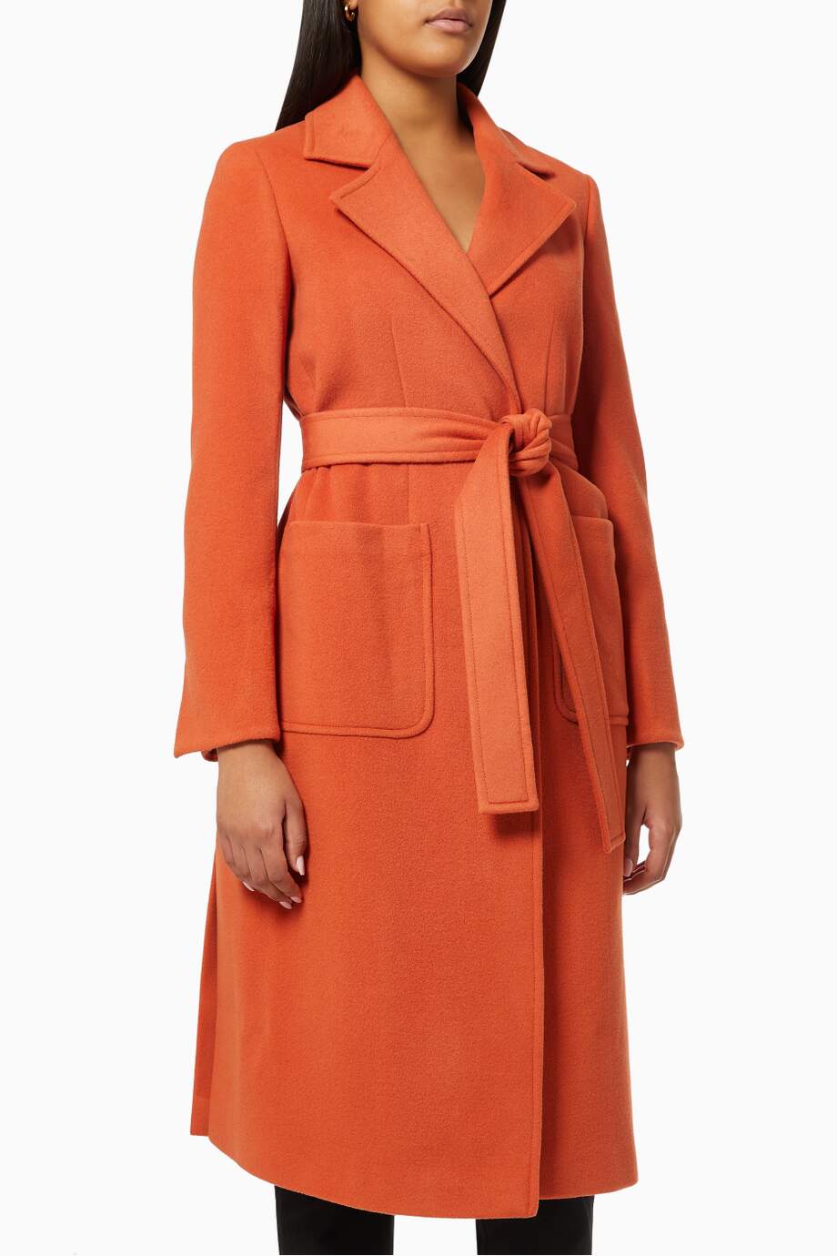 Шерстяное пальто оранжевого цвета 2