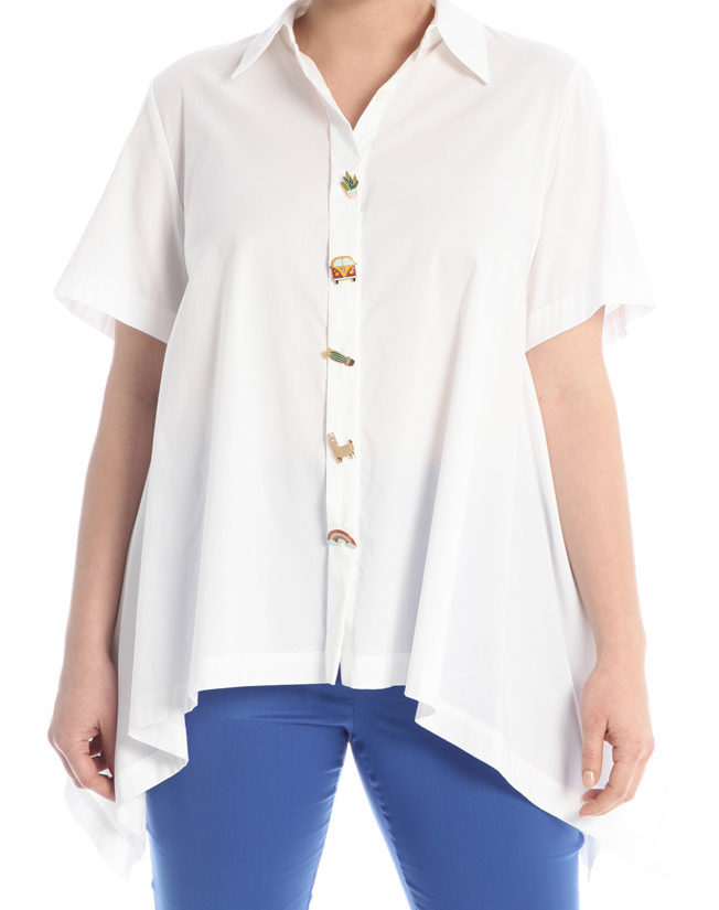 Белая рубашка с декоративными пуговицами 1