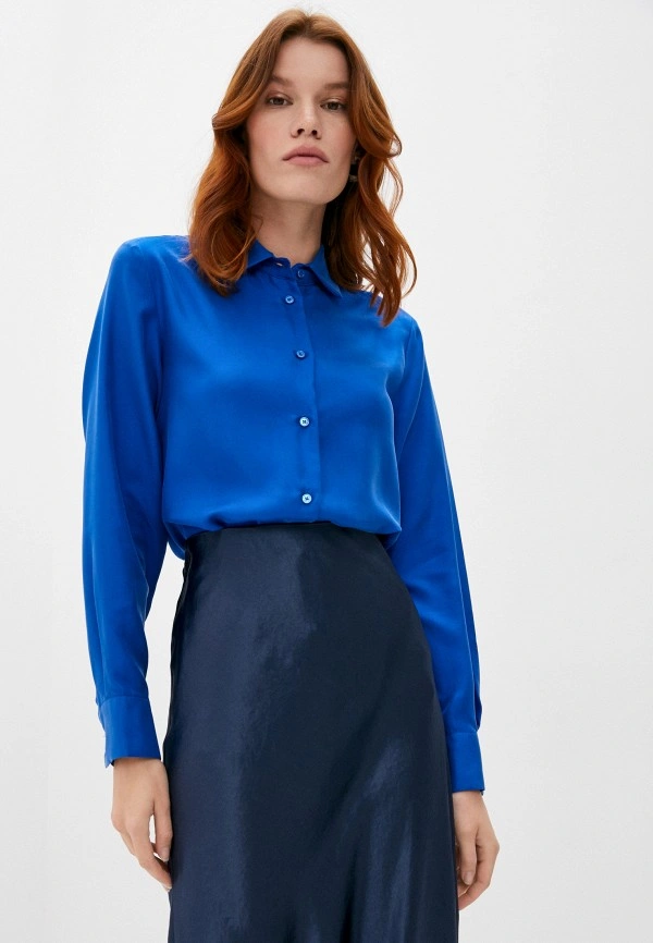 Синяя классическая блузка из шелка 