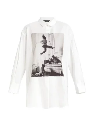 Белая рубашка с фотопринтом купить в аутлете Max Mara и Marina Rinaldi